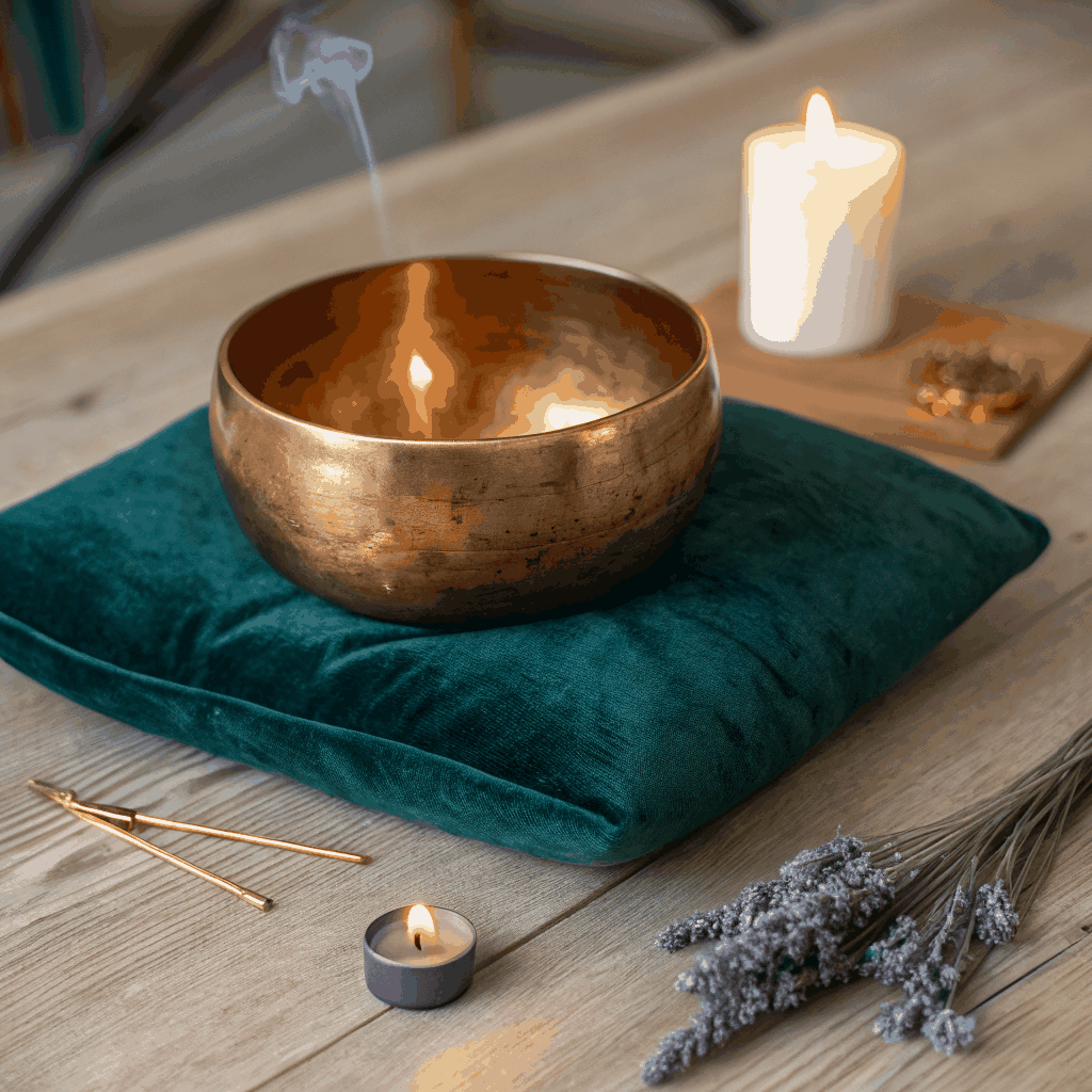 Handcrafted Tibetan and frosted quartz crystal singing bowls with wooden striker